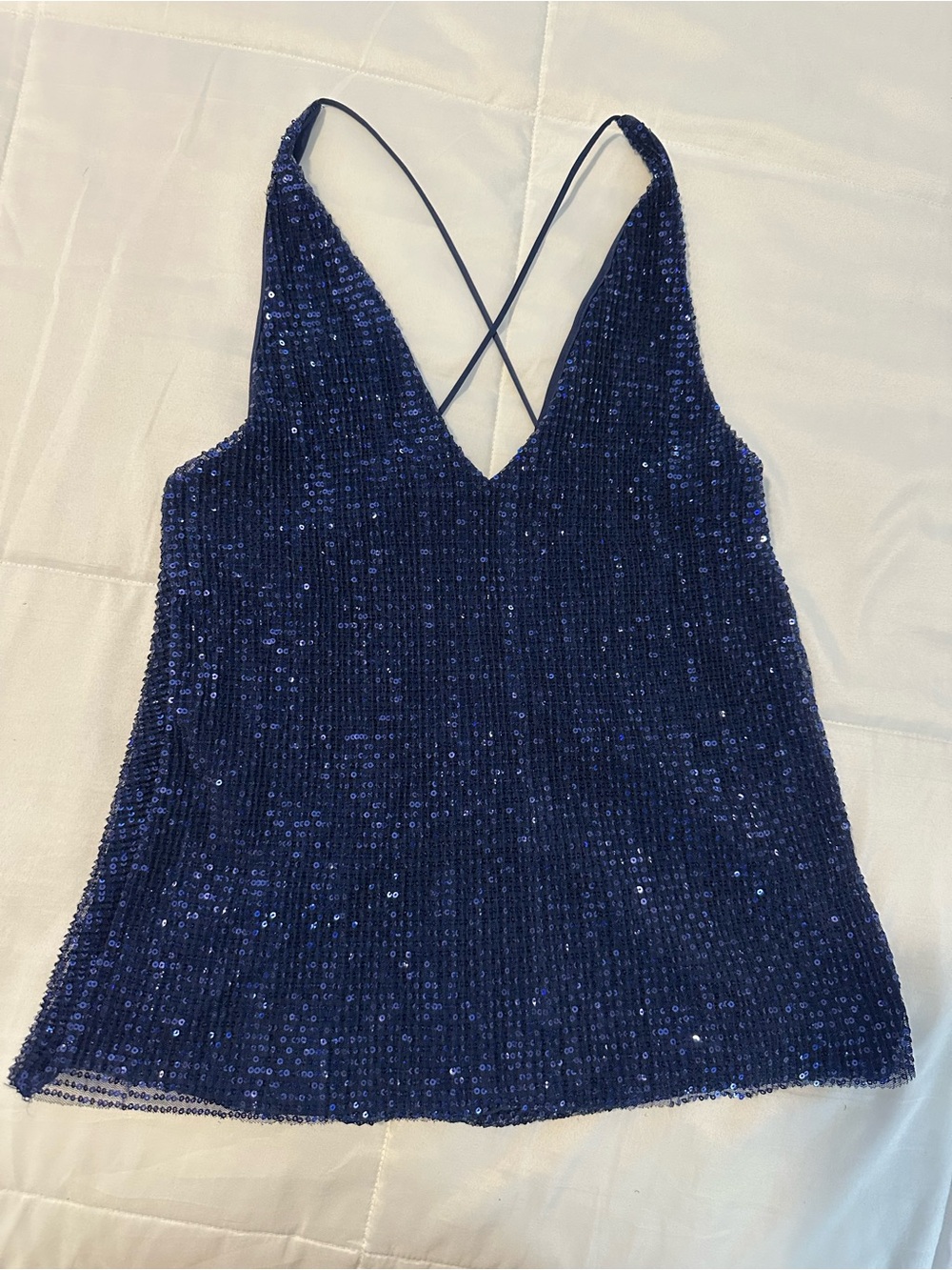 Express Navy Blue Sequin Crisscross Cami